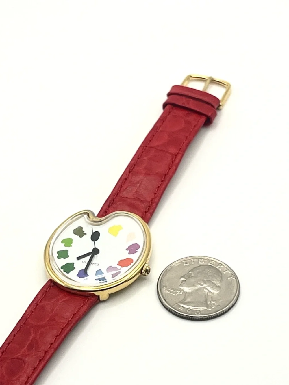 Vintage Palette Paint Quartz Watch with Red Leather Strap - Picture 11 of 13
